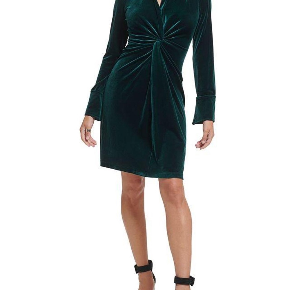 Calvin Klein Dark Green Velvet Long Sleeve Dress